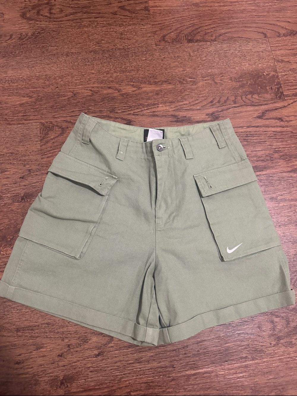 Nike Women's Light Olive Cargo Shorts with Side Pockets